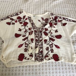 Linen-like shirt with boho rose pattern